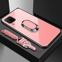 Carcasa Bumper Funda Silicona Espejo con Magnetico Anillo de dedo Soporte para Huawei P40 Lite Oro Rosa