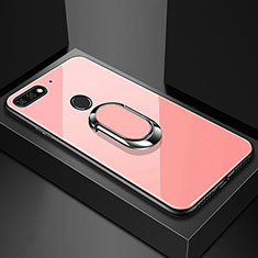 Carcasa Bumper Funda Silicona Espejo con Magnetico Anillo de dedo Soporte para Huawei Y6 (2018) Oro Rosa