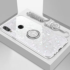 Carcasa Bumper Funda Silicona Espejo con Magnetico Anillo de dedo Soporte para Huawei Y9 (2019) Blanco