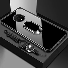 Carcasa Bumper Funda Silicona Espejo con Magnetico Anillo de dedo Soporte para OnePlus 7T Negro