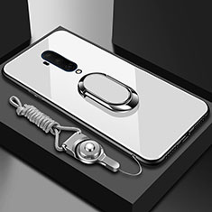 Carcasa Bumper Funda Silicona Espejo con Magnetico Anillo de dedo Soporte para OnePlus 7T Pro 5G Blanco