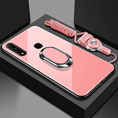 Carcasa Bumper Funda Silicona Espejo con Magnetico Anillo de dedo Soporte para Oppo A31 Rosa