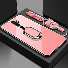 Carcasa Bumper Funda Silicona Espejo con Magnetico Anillo de dedo Soporte para Oppo A5 (2020) Rosa