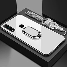 Carcasa Bumper Funda Silicona Espejo con Magnetico Anillo de dedo Soporte para Oppo A8 Blanco