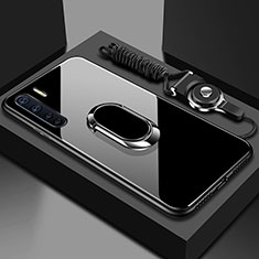 Carcasa Bumper Funda Silicona Espejo con Magnetico Anillo de dedo Soporte para Oppo A91 Negro