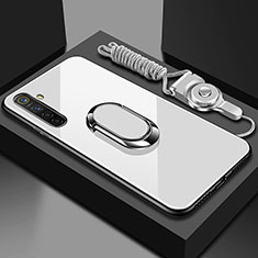 Carcasa Bumper Funda Silicona Espejo con Magnetico Anillo de dedo Soporte para Oppo K5 Blanco