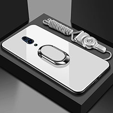 Carcasa Bumper Funda Silicona Espejo con Magnetico Anillo de dedo Soporte para Oppo Realme X Blanco