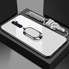 Carcasa Bumper Funda Silicona Espejo con Magnetico Anillo de dedo Soporte para Oppo Reno 10X Zoom Blanco