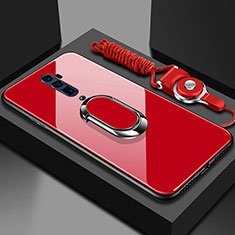 Carcasa Bumper Funda Silicona Espejo con Magnetico Anillo de dedo Soporte para Oppo Reno 10X Zoom Rojo