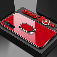 Carcasa Bumper Funda Silicona Espejo con Magnetico Anillo de dedo Soporte para Oppo Reno3 Rojo