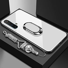 Carcasa Bumper Funda Silicona Espejo con Magnetico Anillo de dedo Soporte para Realme X50 5G Blanco