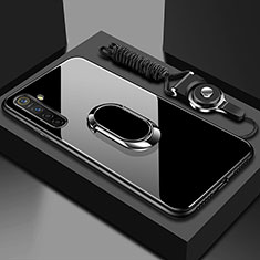 Carcasa Bumper Funda Silicona Espejo con Magnetico Anillo de dedo Soporte para Realme XT Negro
