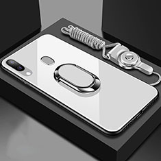 Carcasa Bumper Funda Silicona Espejo con Magnetico Anillo de dedo Soporte para Samsung Galaxy A30 Blanco