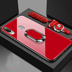 Carcasa Bumper Funda Silicona Espejo con Magnetico Anillo de dedo Soporte para Samsung Galaxy A40 Rojo