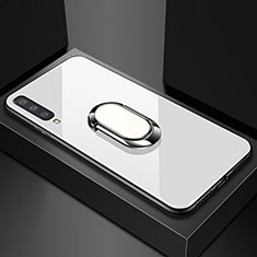 Carcasa Bumper Funda Silicona Espejo con Magnetico Anillo de dedo Soporte para Samsung Galaxy A90 5G Blanco