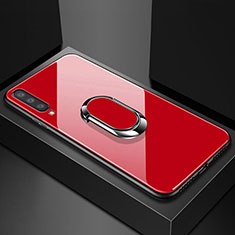 Carcasa Bumper Funda Silicona Espejo con Magnetico Anillo de dedo Soporte para Samsung Galaxy A90 5G Rojo