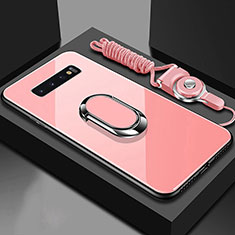 Carcasa Bumper Funda Silicona Espejo con Magnetico Anillo de dedo Soporte para Samsung Galaxy S10 5G Oro Rosa