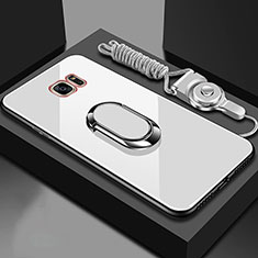 Carcasa Bumper Funda Silicona Espejo con Magnetico Anillo de dedo Soporte para Samsung Galaxy S7 Edge G935F Blanco