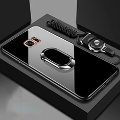 Carcasa Bumper Funda Silicona Espejo con Magnetico Anillo de dedo Soporte para Samsung Galaxy S7 Edge G935F Negro
