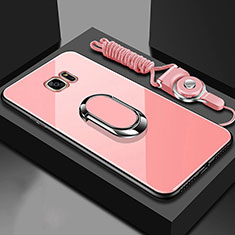 Carcasa Bumper Funda Silicona Espejo con Magnetico Anillo de dedo Soporte para Samsung Galaxy S7 Edge G935F Oro Rosa