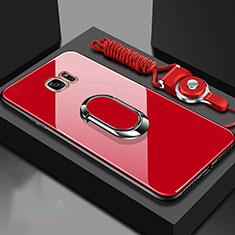 Carcasa Bumper Funda Silicona Espejo con Magnetico Anillo de dedo Soporte para Samsung Galaxy S7 Edge G935F Rojo