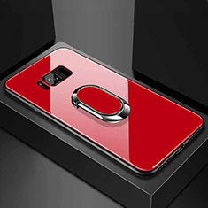 Carcasa Bumper Funda Silicona Espejo con Magnetico Anillo de dedo Soporte para Samsung Galaxy S8 Rojo