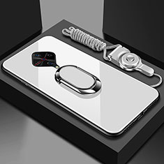 Carcasa Bumper Funda Silicona Espejo con Magnetico Anillo de dedo Soporte para Vivo X50 Lite Blanco