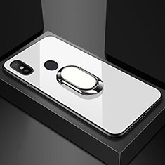 Carcasa Bumper Funda Silicona Espejo con Magnetico Anillo de dedo Soporte para Xiaomi Mi 8 Blanco