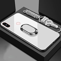 Carcasa Bumper Funda Silicona Espejo con Magnetico Anillo de dedo Soporte para Xiaomi Mi A2 Blanco