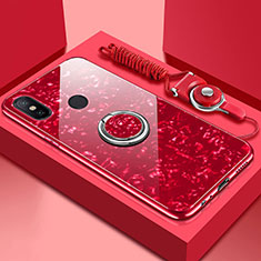 Carcasa Bumper Funda Silicona Espejo con Magnetico Anillo de dedo Soporte para Xiaomi Mi A2 Lite Rojo