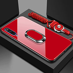Carcasa Bumper Funda Silicona Espejo con Magnetico Anillo de dedo Soporte para Xiaomi Mi A3 Rojo