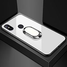 Carcasa Bumper Funda Silicona Espejo con Magnetico Anillo de dedo Soporte para Xiaomi Mi Max 3 Blanco