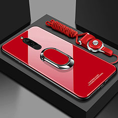 Carcasa Bumper Funda Silicona Espejo con Magnetico Anillo de dedo Soporte para Xiaomi Redmi 8 Rojo