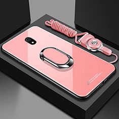 Carcasa Bumper Funda Silicona Espejo con Magnetico Anillo de dedo Soporte para Xiaomi Redmi 8A Rosa