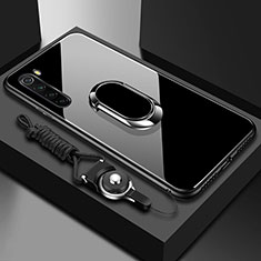 Carcasa Bumper Funda Silicona Espejo con Magnetico Anillo de dedo Soporte para Xiaomi Redmi Note 8 Negro