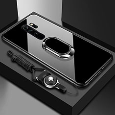 Carcasa Bumper Funda Silicona Espejo con Magnetico Anillo de dedo Soporte para Xiaomi Redmi Note 8 Pro Negro