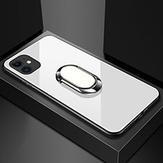 Carcasa Bumper Funda Silicona Espejo con Magnetico Anillo de dedo Soporte T01 para Apple iPhone 11 Blanco