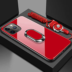 Carcasa Bumper Funda Silicona Espejo con Magnetico Anillo de dedo Soporte T01 para Apple iPhone 11 Pro Max Rojo