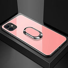 Carcasa Bumper Funda Silicona Espejo con Magnetico Anillo de dedo Soporte T01 para Apple iPhone 11 Rosa