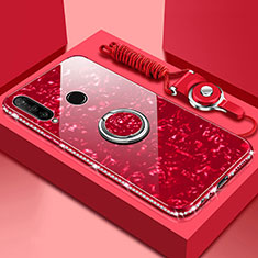 Carcasa Bumper Funda Silicona Espejo con Magnetico Anillo de dedo Soporte T01 para Huawei Honor 20 Lite Rojo