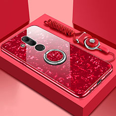 Carcasa Bumper Funda Silicona Espejo con Magnetico Anillo de dedo Soporte T01 para Huawei Mate 20 Lite Rojo