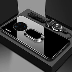 Carcasa Bumper Funda Silicona Espejo con Magnetico Anillo de dedo Soporte T01 para Huawei Mate 30 5G Negro