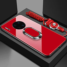 Carcasa Bumper Funda Silicona Espejo con Magnetico Anillo de dedo Soporte T01 para Huawei Mate 30 Pro 5G Rojo