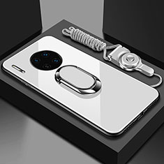 Carcasa Bumper Funda Silicona Espejo con Magnetico Anillo de dedo Soporte T01 para Huawei Mate 30E Pro 5G Blanco