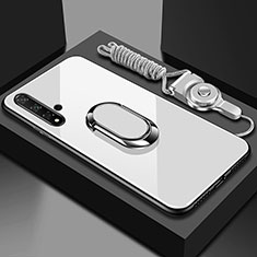 Carcasa Bumper Funda Silicona Espejo con Magnetico Anillo de dedo Soporte T01 para Huawei Nova 5 Blanco