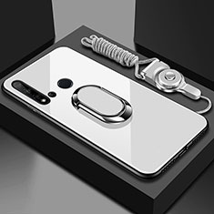Carcasa Bumper Funda Silicona Espejo con Magnetico Anillo de dedo Soporte T01 para Huawei Nova 5i Blanco