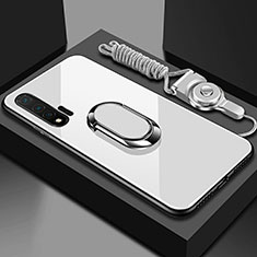Carcasa Bumper Funda Silicona Espejo con Magnetico Anillo de dedo Soporte T01 para Huawei Nova 6 5G Blanco