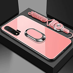 Carcasa Bumper Funda Silicona Espejo con Magnetico Anillo de dedo Soporte T01 para Huawei Nova 6 5G Rosa