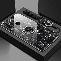 Carcasa Bumper Funda Silicona Espejo con Magnetico Anillo de dedo Soporte T01 para Huawei P30 Lite Negro