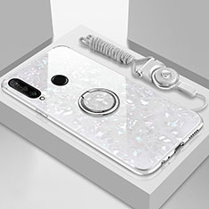 Carcasa Bumper Funda Silicona Espejo con Magnetico Anillo de dedo Soporte T01 para Huawei P30 Lite New Edition Blanco